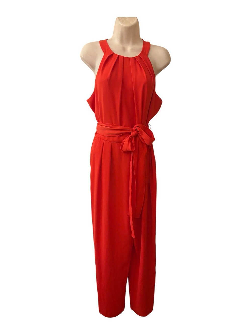 Eliza J Vibrant Red Sleeveless Jumpsuit with Waist Tie